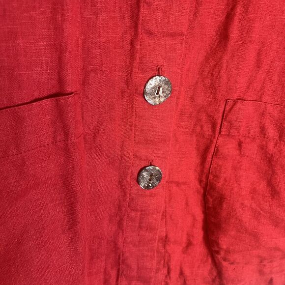 Flax Linen Womens Sz Petite Large Button Up Shirt Jacket Shacket Red Long Sleeve - Picture 4 of 7
